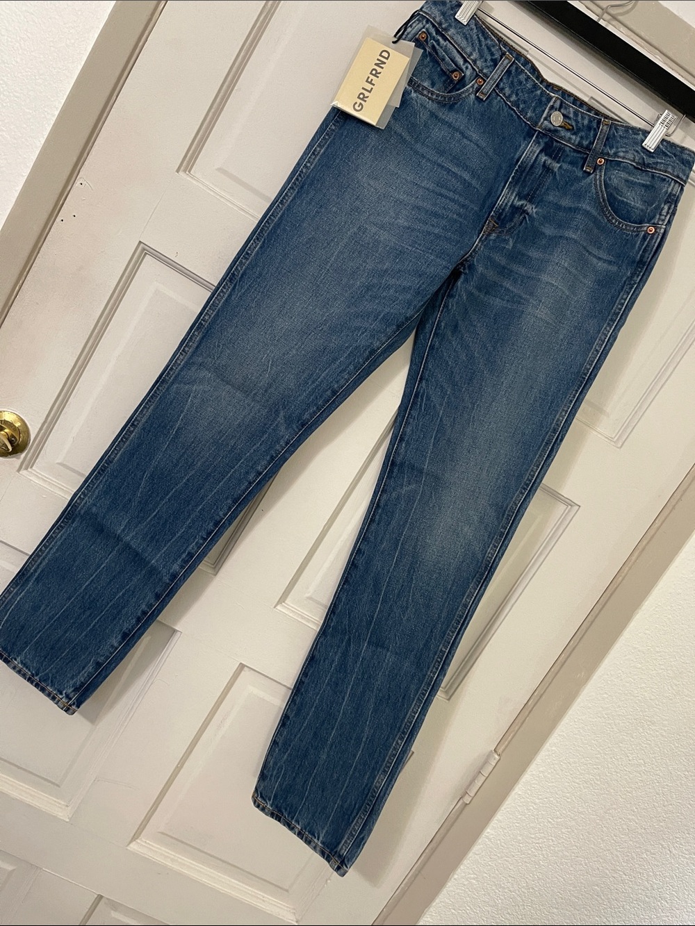 GRLFRND Vintage Wash Straight Leg Jeans - Blue